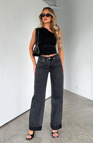 Women's White Fox Always Be Yourself Low Rise Straight Leg Jeans Black | SZRP-26491