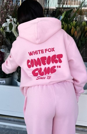 Women's White Fox Comfort Club Oversized Hoodie Pink | GZHY-95307