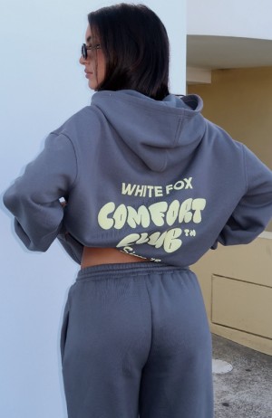 Women's White Fox Comfort Club Oversized Hoodie Grey | PWAN-23590