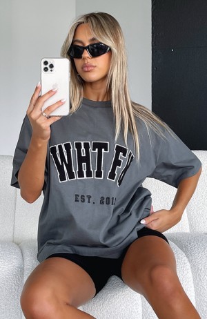 Women's White Fox Give It Away Oversized T Shirts Grey | DBOQ-42385