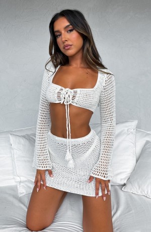 Women's White Fox Give Me Something Crochet Mini Skirts White | VAMS-98463