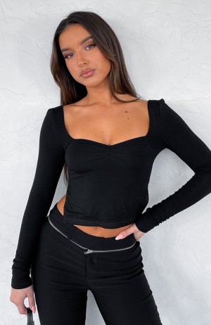 Women's White Fox It's Not You Long Sleeve Tops Black | HSVZ-95480