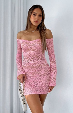 Women's White Fox Lavish Style Long Sleeve Mini Dress Pink | VAOZ-05241