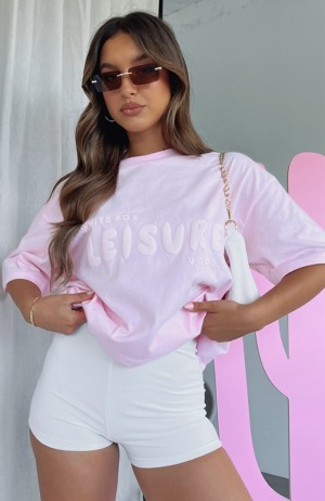 Women's White Fox Leisure Series Oversized T Shirts Pink | JIOS-52341