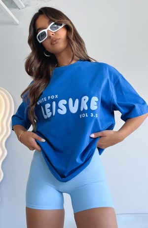 Women's White Fox Leisure Series Oversized T Shirts Deep Blue | UGCB-79360