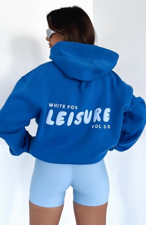 Women's White Fox Leisure Series Oversized Hoodie Deep Blue | CNRB-74132