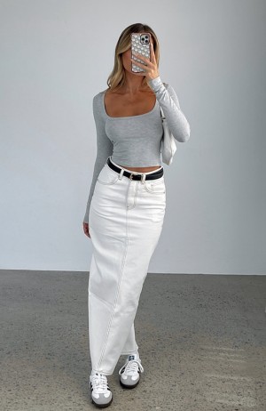 Women's White Fox Never Lose Denim Maxi Skirts Blue White | SBZV-47829