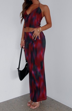 Women's White Fox No Later Maxi Skirts Dark Red | FXPL-34127