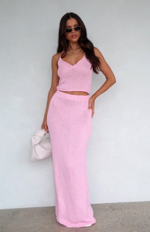 Women's White Fox One Time Offer Crochet Maxi Skirts Pink | DWEP-59307