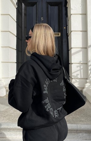 Women's White Fox Project 5 Oversized Hoodie Black | GHBU-09738