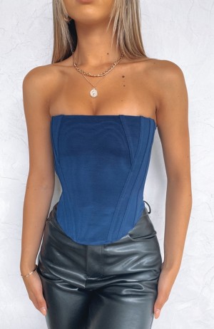 Women's White Fox Sharp Edges Bustier Tops Navy | MTPS-57612