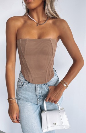 Women's White Fox Sharp Edges Bustier Tops Dark Beige | IUMO-95716