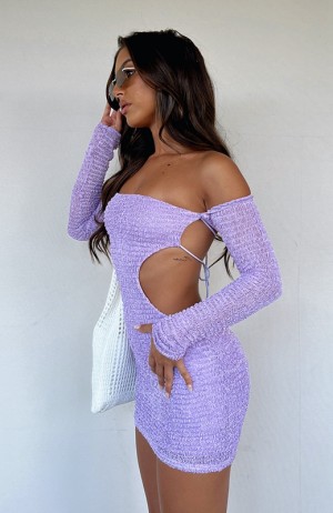 Women's White Fox Summer's Over Long Sleeve Mini Dress Purple | EZSX-94280