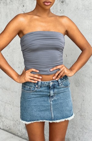 Women's White Fox Sweet Escape Strapless Tops Grey | YFSO-82714