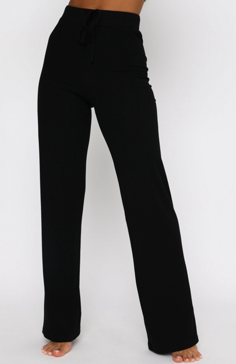 Women's White Fox Adore You Ribbed Pants Black | VAKJ-29376