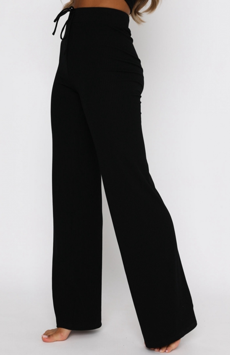 Women's White Fox Adore You Ribbed Pants Black | VAKJ-29376