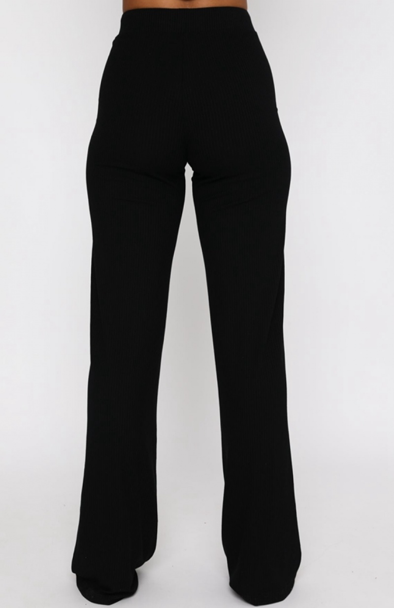 Women's White Fox Adore You Ribbed Pants Black | VAKJ-29376