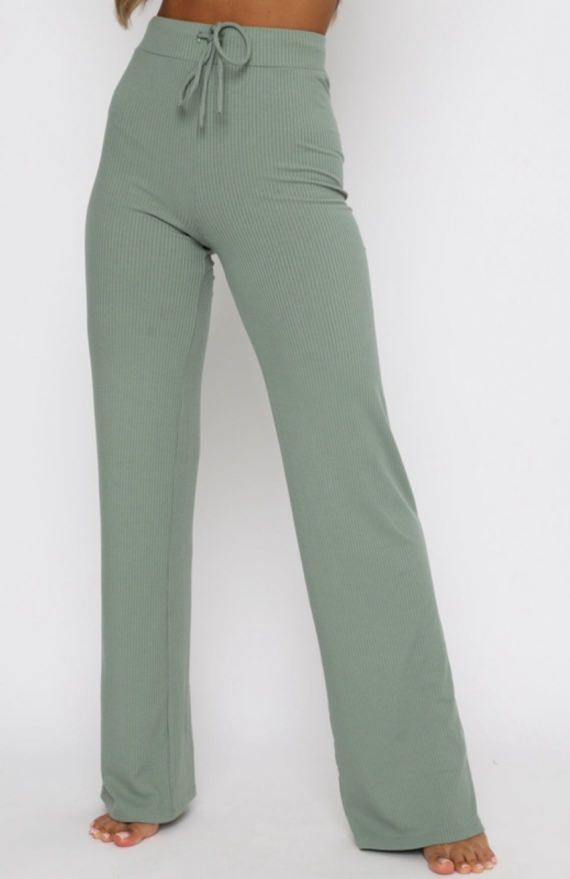 Women's White Fox Adore You Ribbed Pants Olive | SXJH-28739