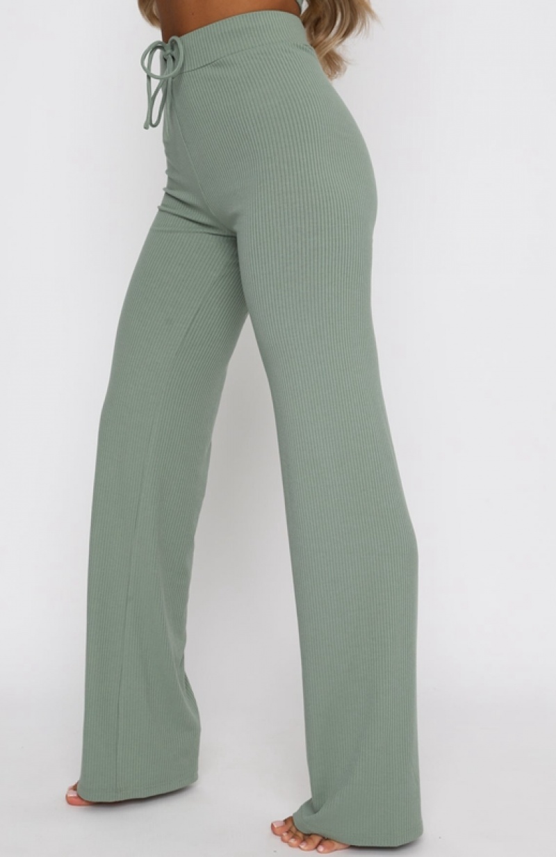 Women's White Fox Adore You Ribbed Pants Olive | SXJH-28739