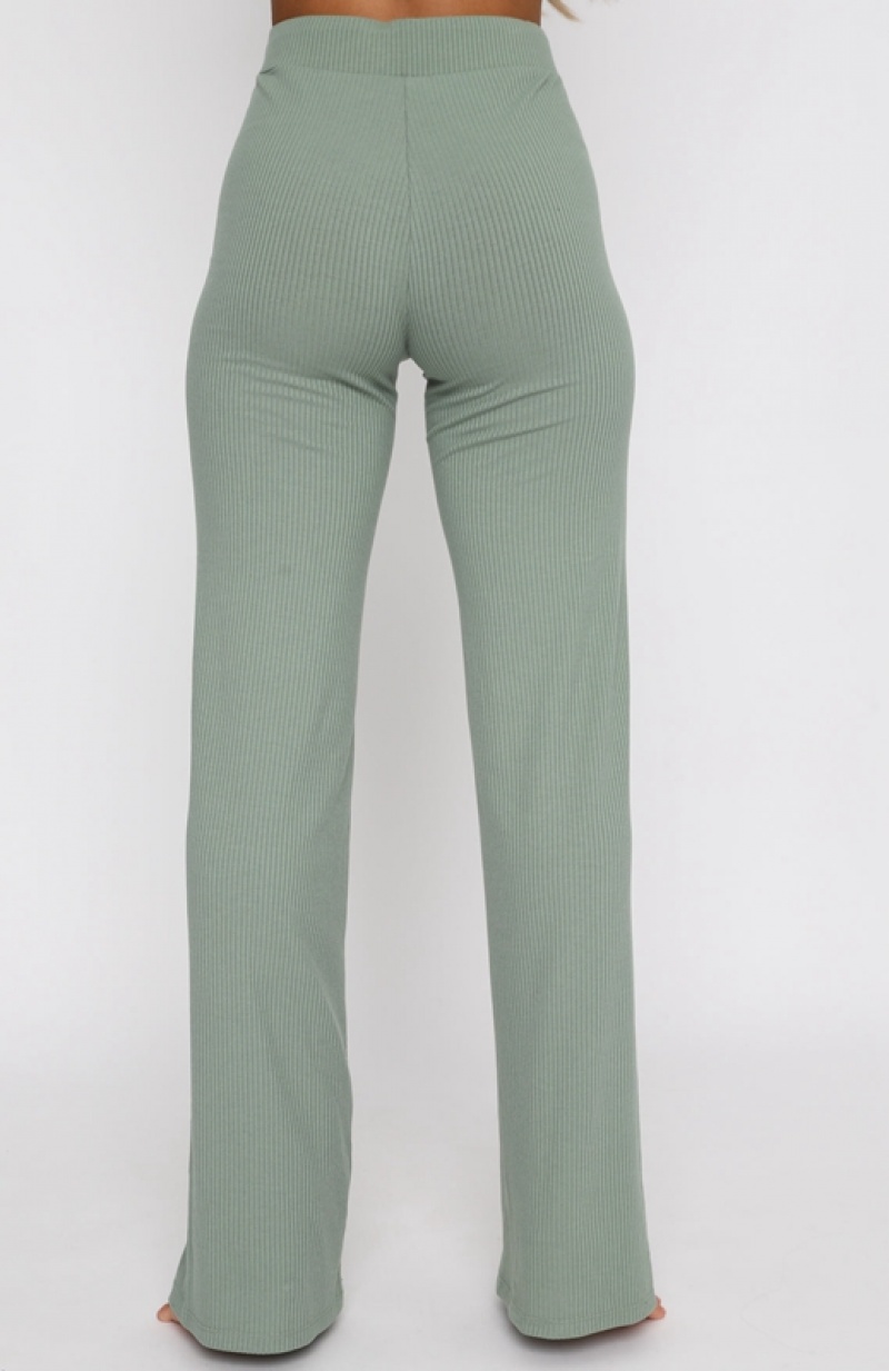 Women's White Fox Adore You Ribbed Pants Olive | SXJH-28739