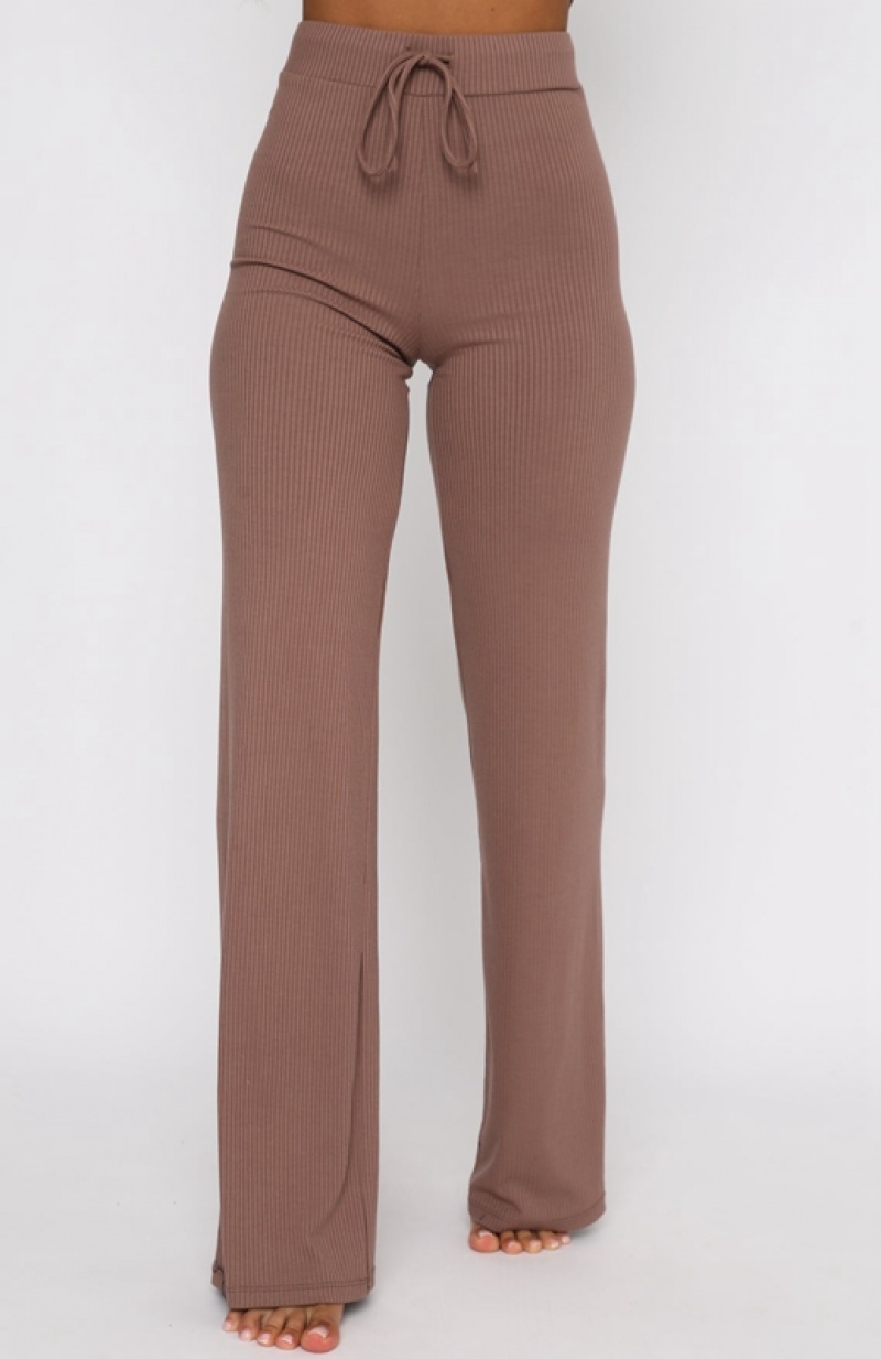 Women's White Fox Adore You Ribbed Pants Chocolate | QWNB-10856