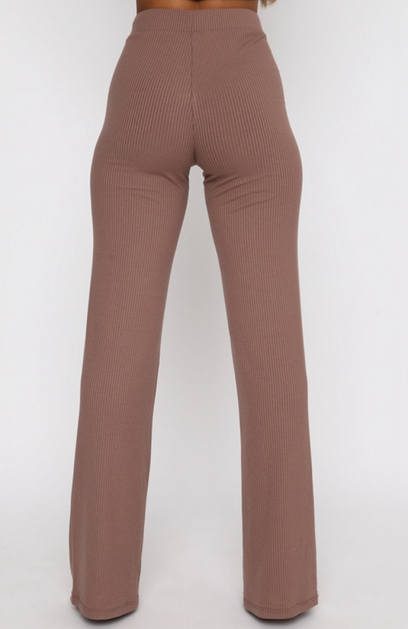 Women's White Fox Adore You Ribbed Pants Chocolate | QWNB-10856