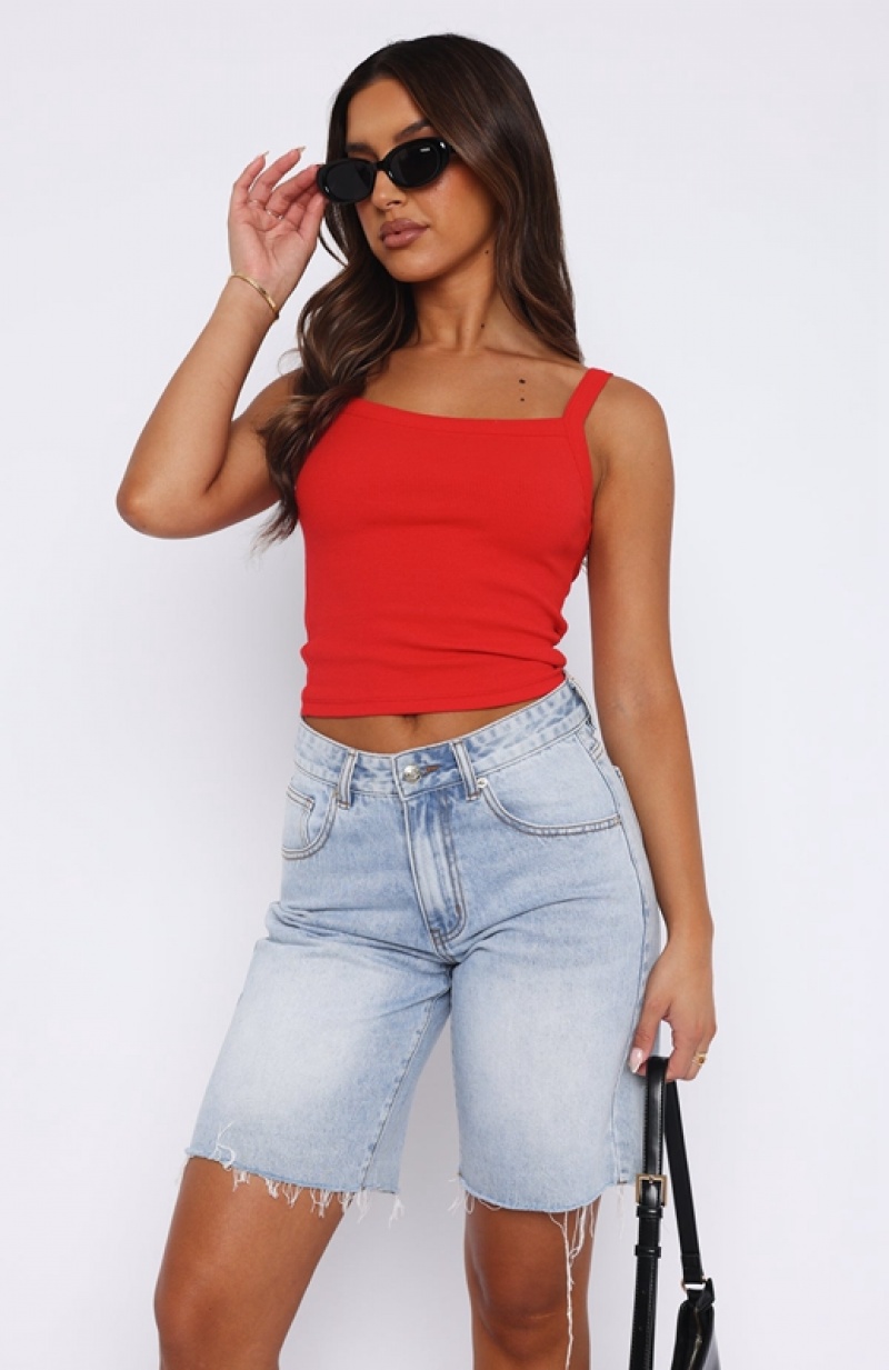 Women's White Fox All Clear Ribbed Tops Red | CNMF-07683