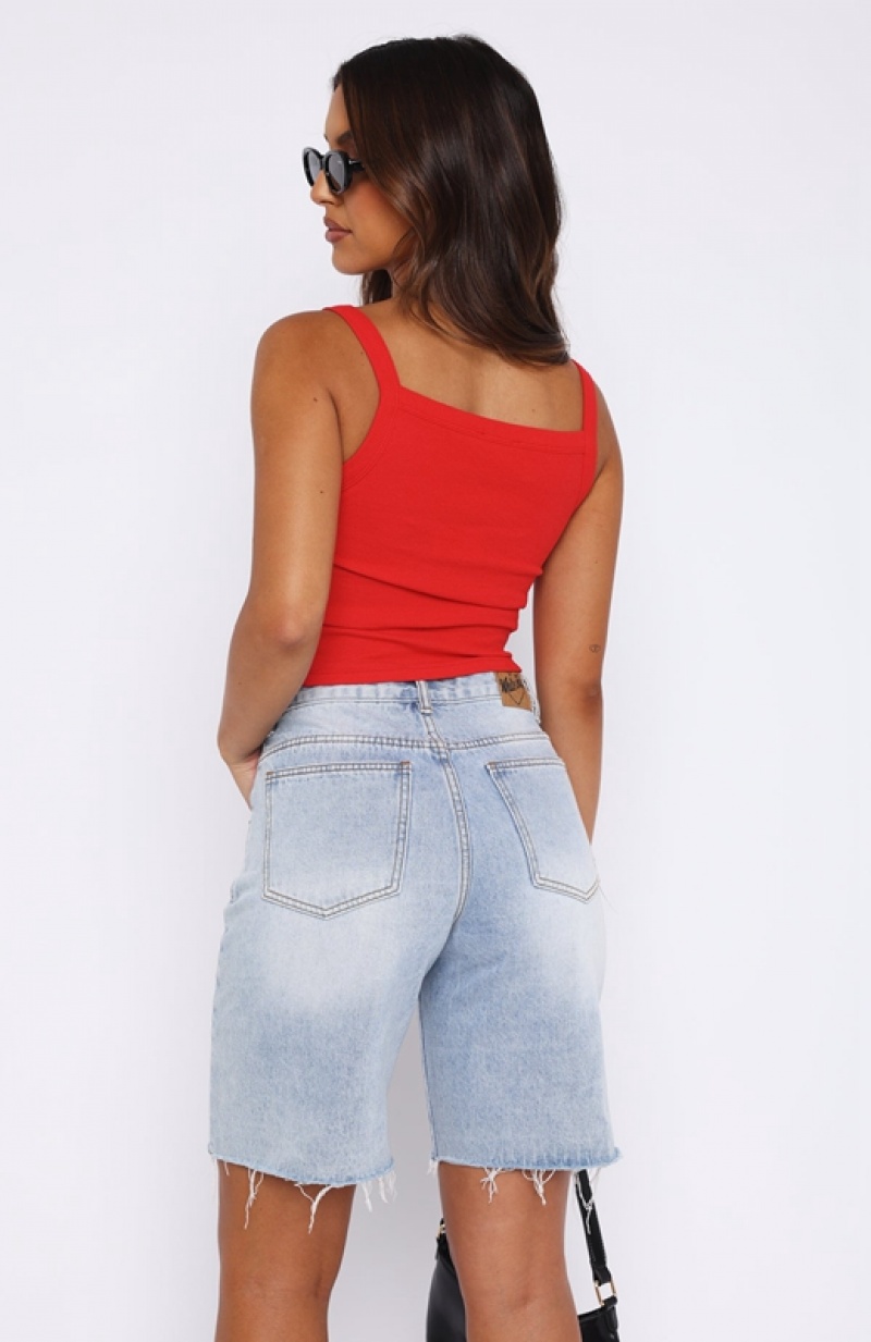 Women's White Fox All Clear Ribbed Tops Red | CNMF-07683