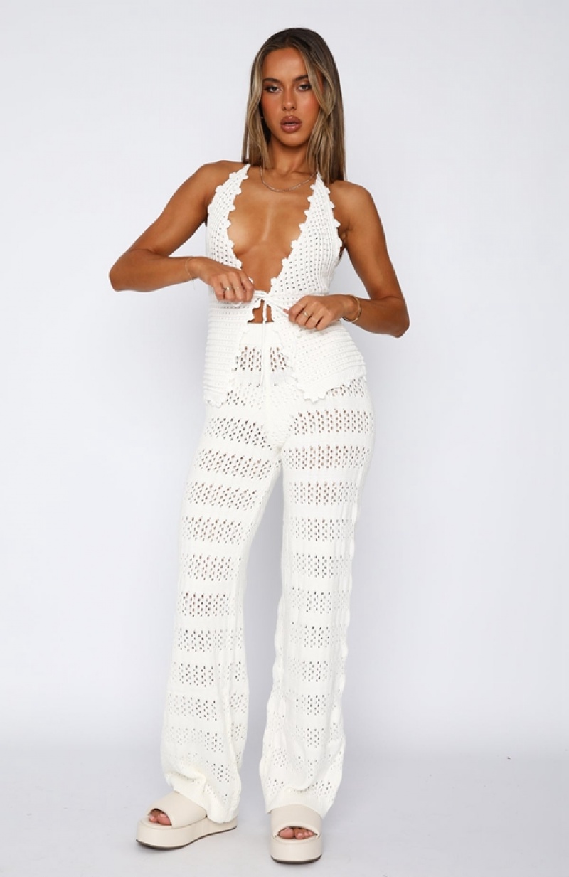 Women's White Fox All Year Long Crochet Pants White | KPOH-51062