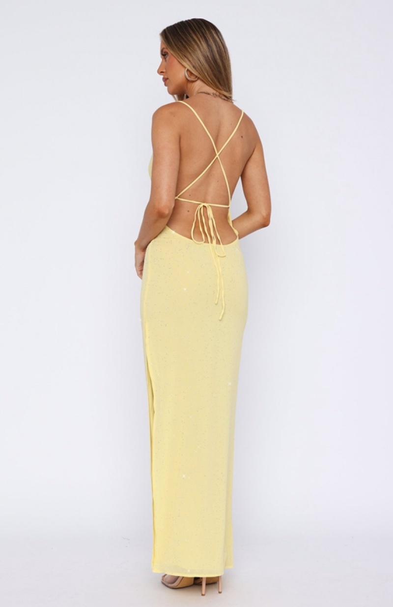 Women's White Fox Allure Me Maxi Dress Yellow | XHEB-94306