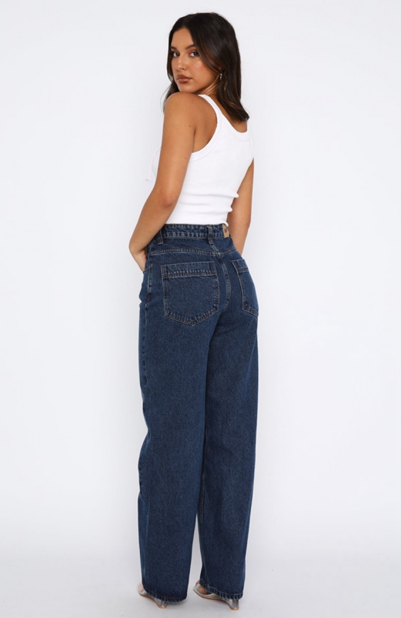 Women's White Fox Always Be Friends Mid Rise Straight Leg Jeans Blue | KLTE-72184