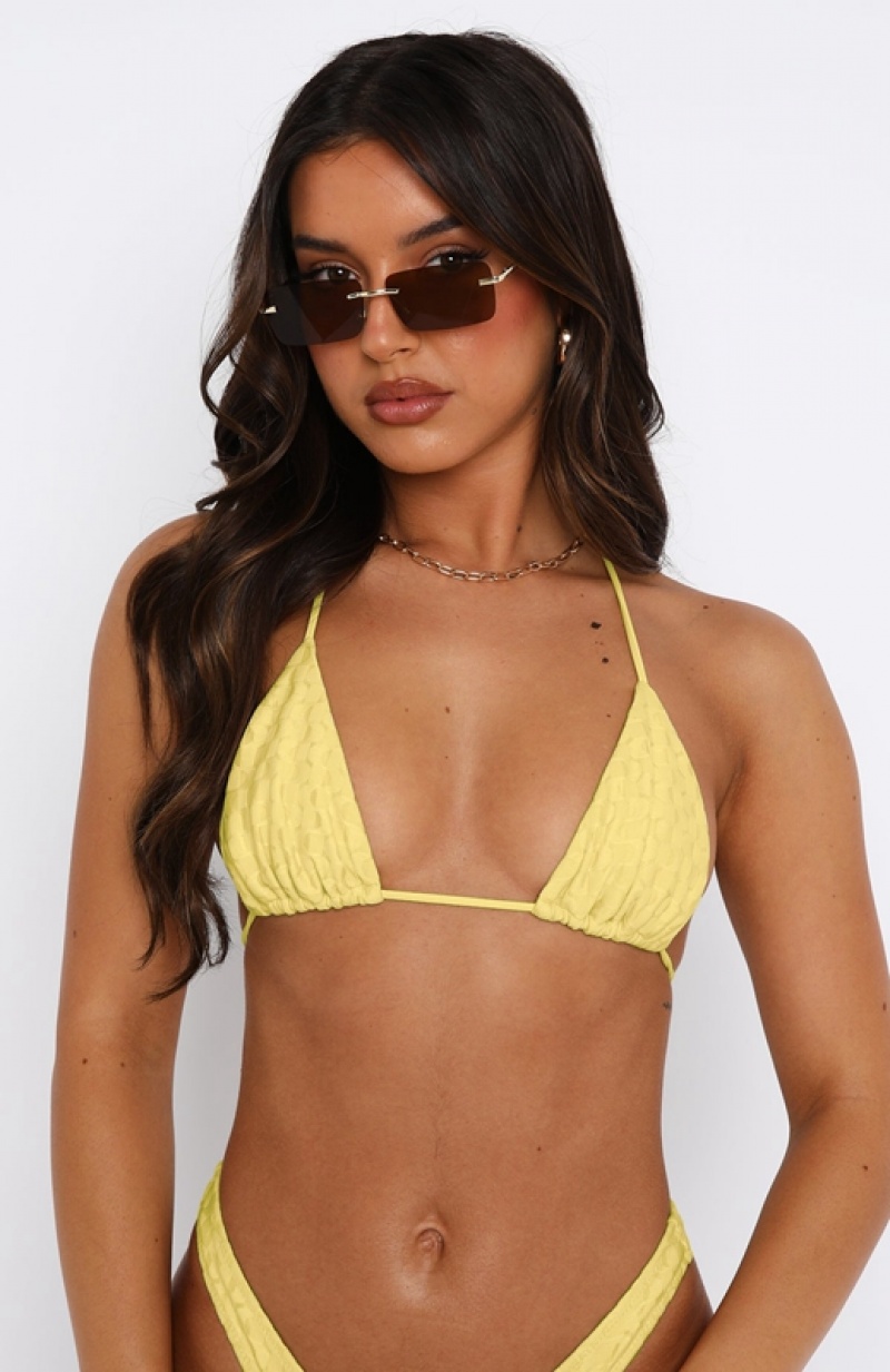 Women's White Fox Beach Baby Bikini Tops Lemon | DLAZ-74296