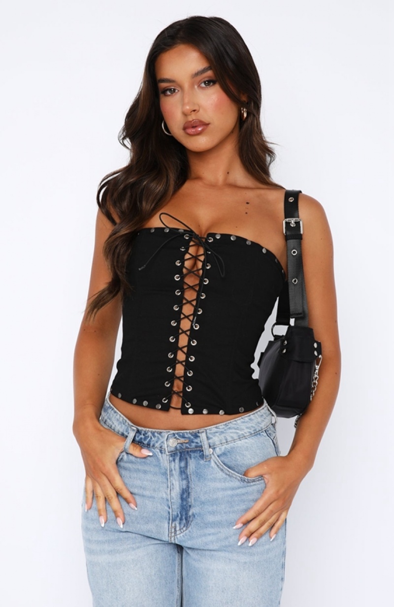 Women's White Fox Better Than Revenge Bustier Tops Black | CBKD-53970