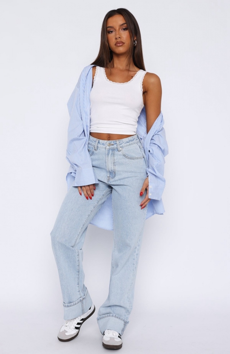 Women's White Fox Blair High Rise Wide Leg Jeans Light Blue | OKDF-03765