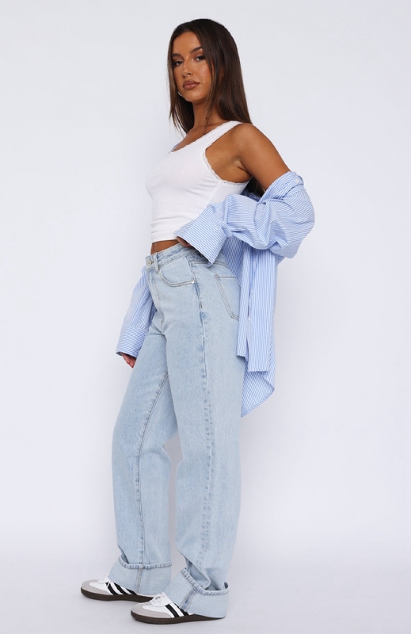 Women's White Fox Blair High Rise Wide Leg Jeans Light Blue | OKDF-03765