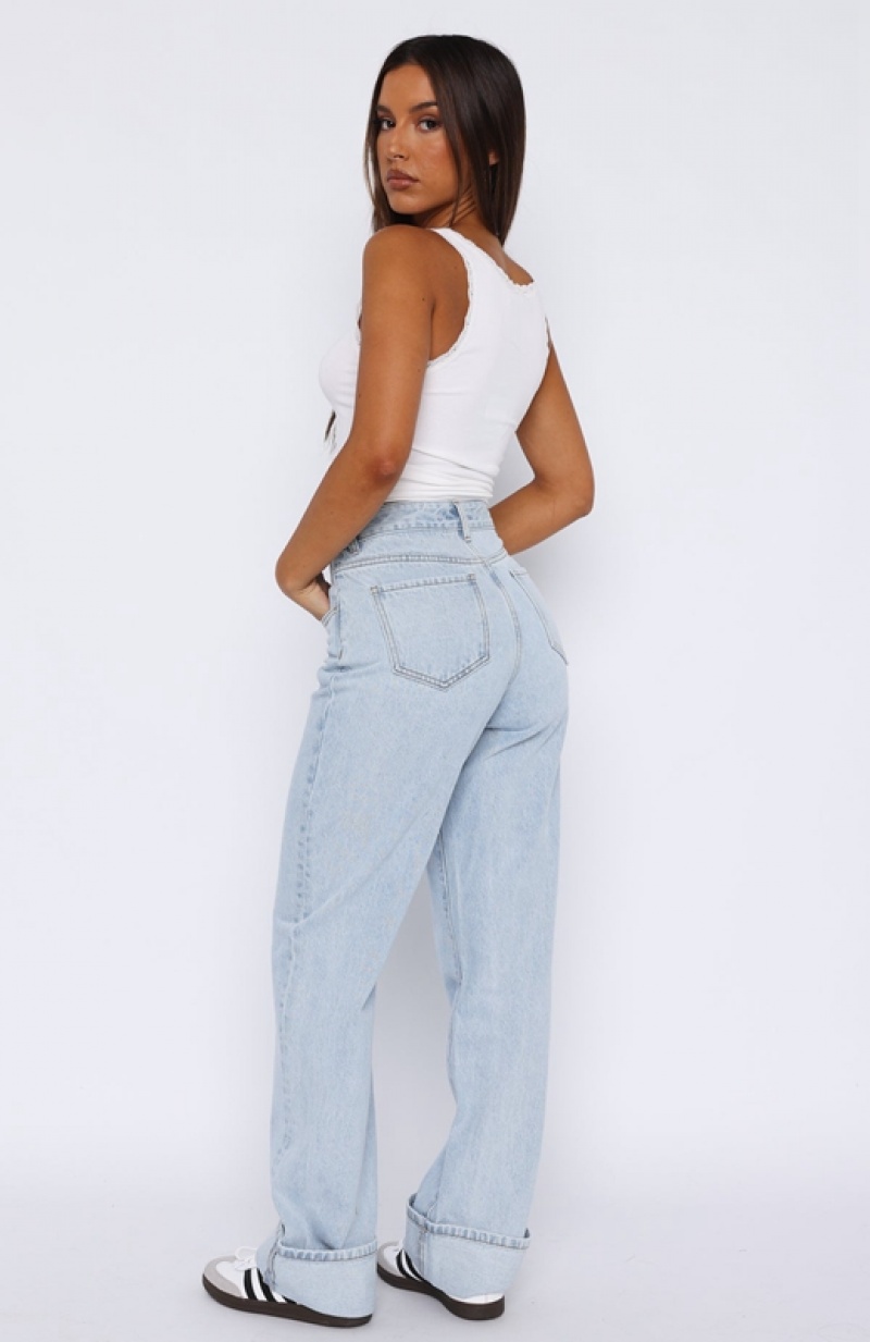 Women's White Fox Blair High Rise Wide Leg Jeans Light Blue | OKDF-03765