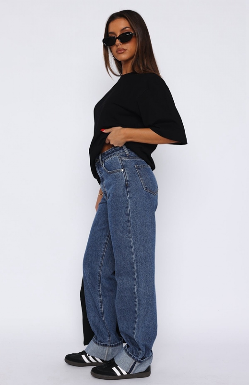 Women's White Fox Blair High Rise Wide Leg Jeans Dark Blue | TVPK-21468