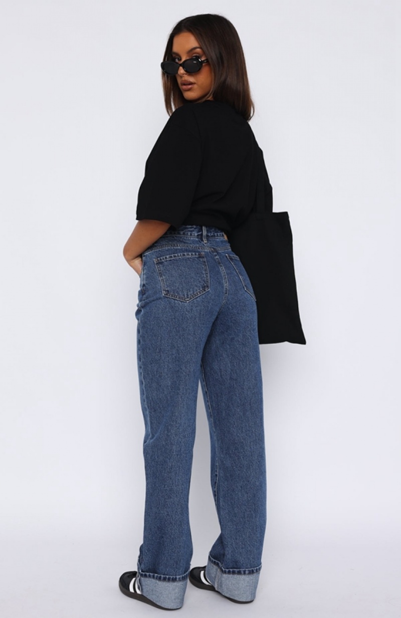 Women's White Fox Blair High Rise Wide Leg Jeans Dark Blue | TVPK-21468