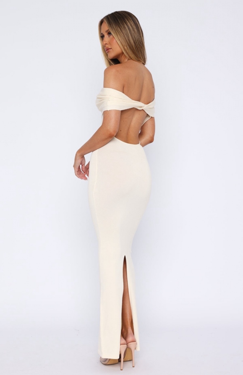 Women's White Fox Book The Tickets Off Shoulder Maxi Dress White | AJZE-74281