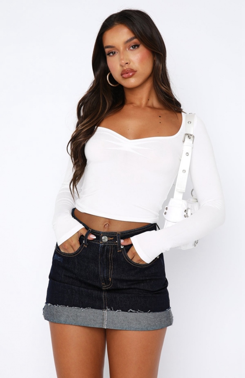 Women's White Fox Bring It Down Long Sleeve Tops White | HTAG-60457