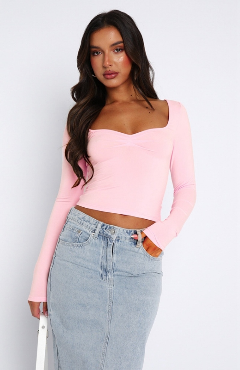 Women's White Fox Bring It Down Long Sleeve Tops Pink | HGFT-53187