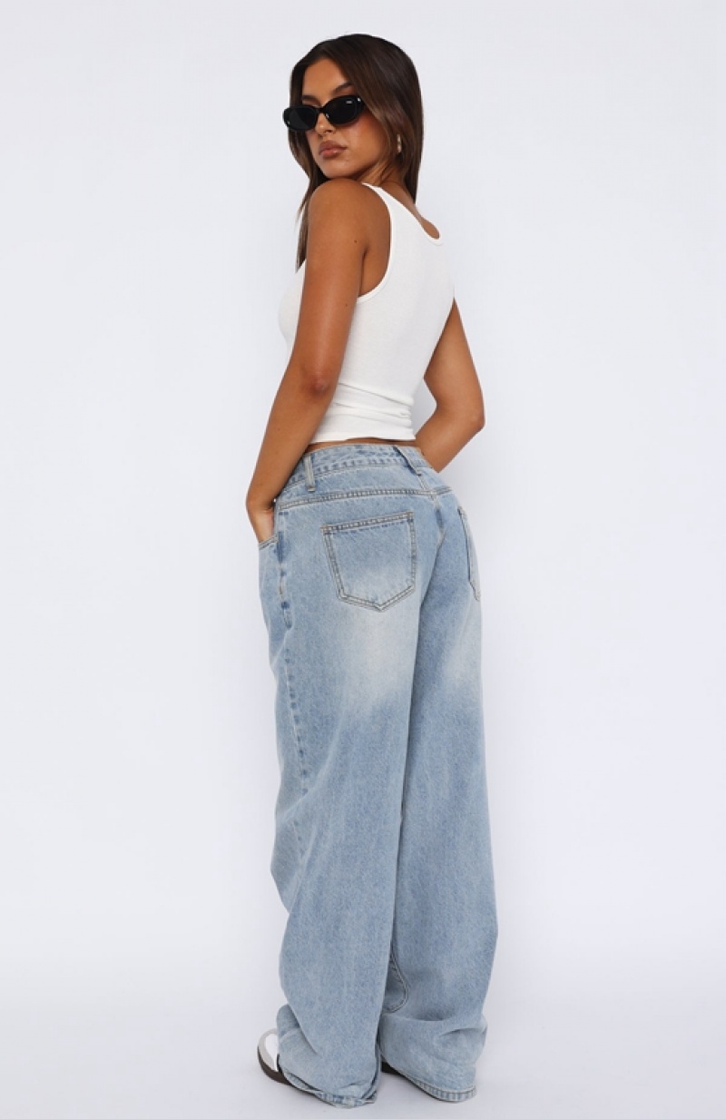 Women's White Fox Bring The Style Low Rise Wide Leg Jeans Light Blue | LRTH-03586