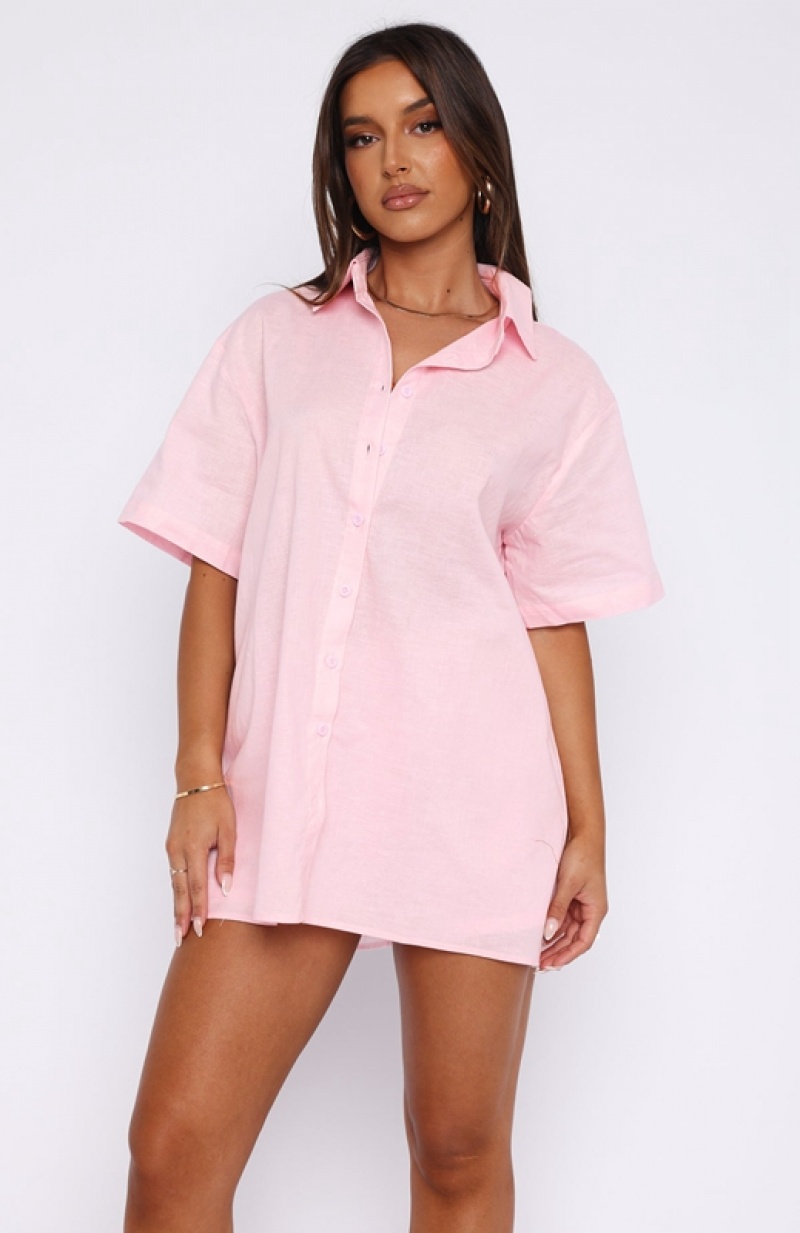 Women's White Fox Bring You Out Button Up Shirts Pink | KUVY-87396