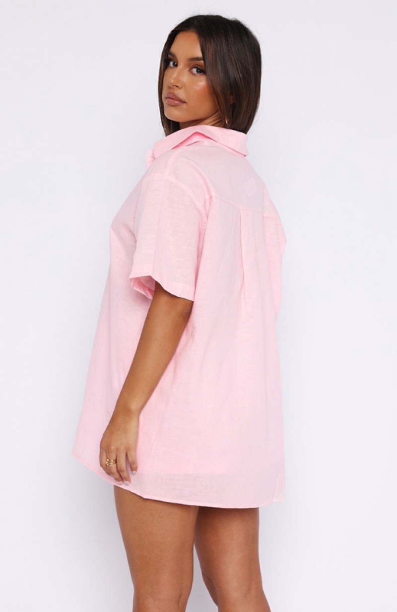 Women's White Fox Bring You Out Button Up Shirts Pink | KUVY-87396