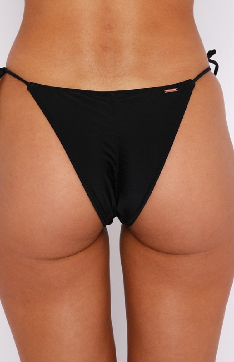 Women's White Fox Cabo Bikini Bottoms Black | QNOS-07159