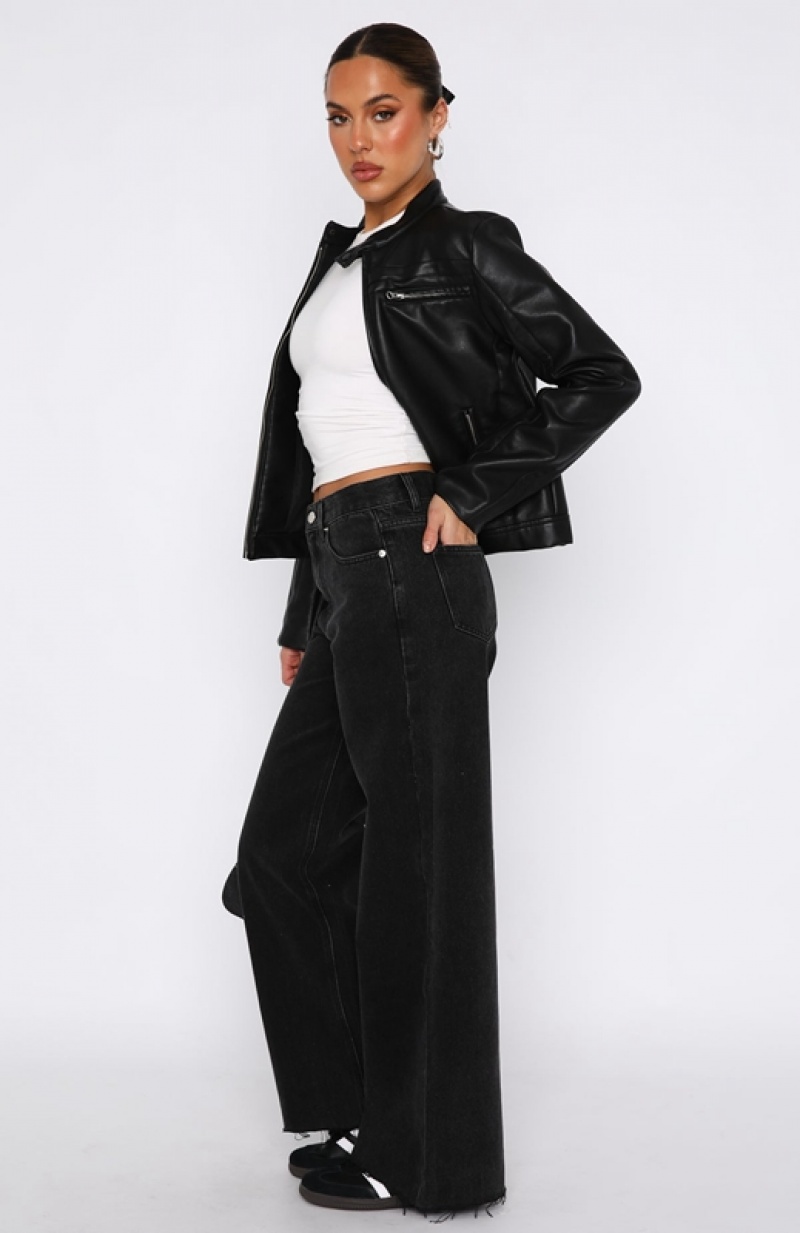 Women's White Fox Call You Mine Mid Rise Wide Leg Jeans Black | NDGJ-42105