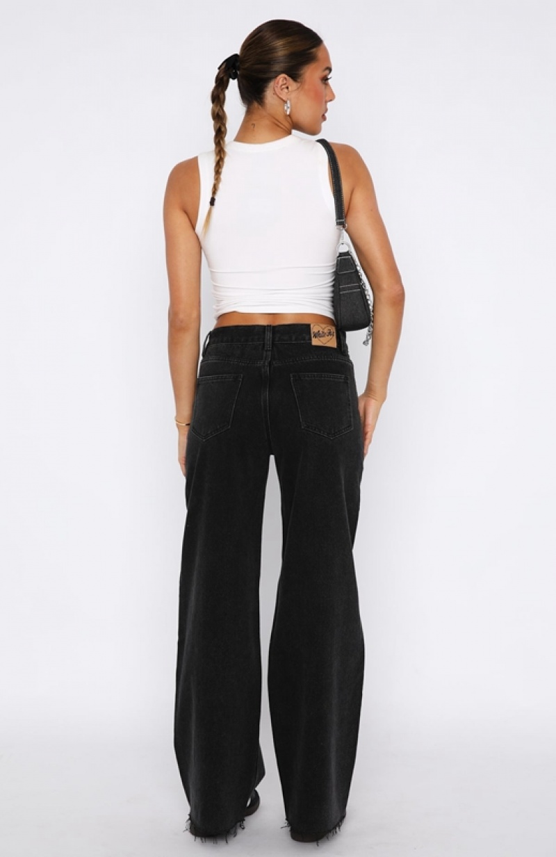 Women's White Fox Call You Mine Mid Rise Wide Leg Jeans Black | NDGJ-42105