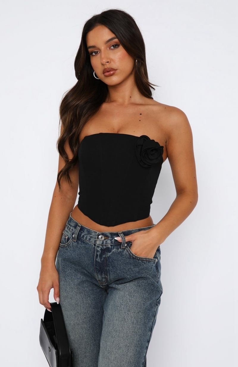 Women's White Fox Chase A Feeling Strapless Bustier Tops Black | OFMI-93701