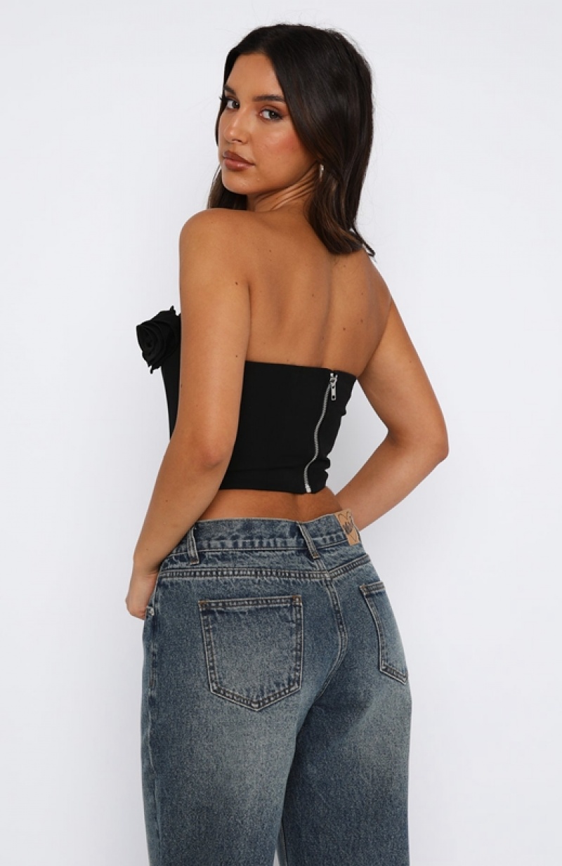 Women's White Fox Chase A Feeling Strapless Bustier Tops Black | OFMI-93701