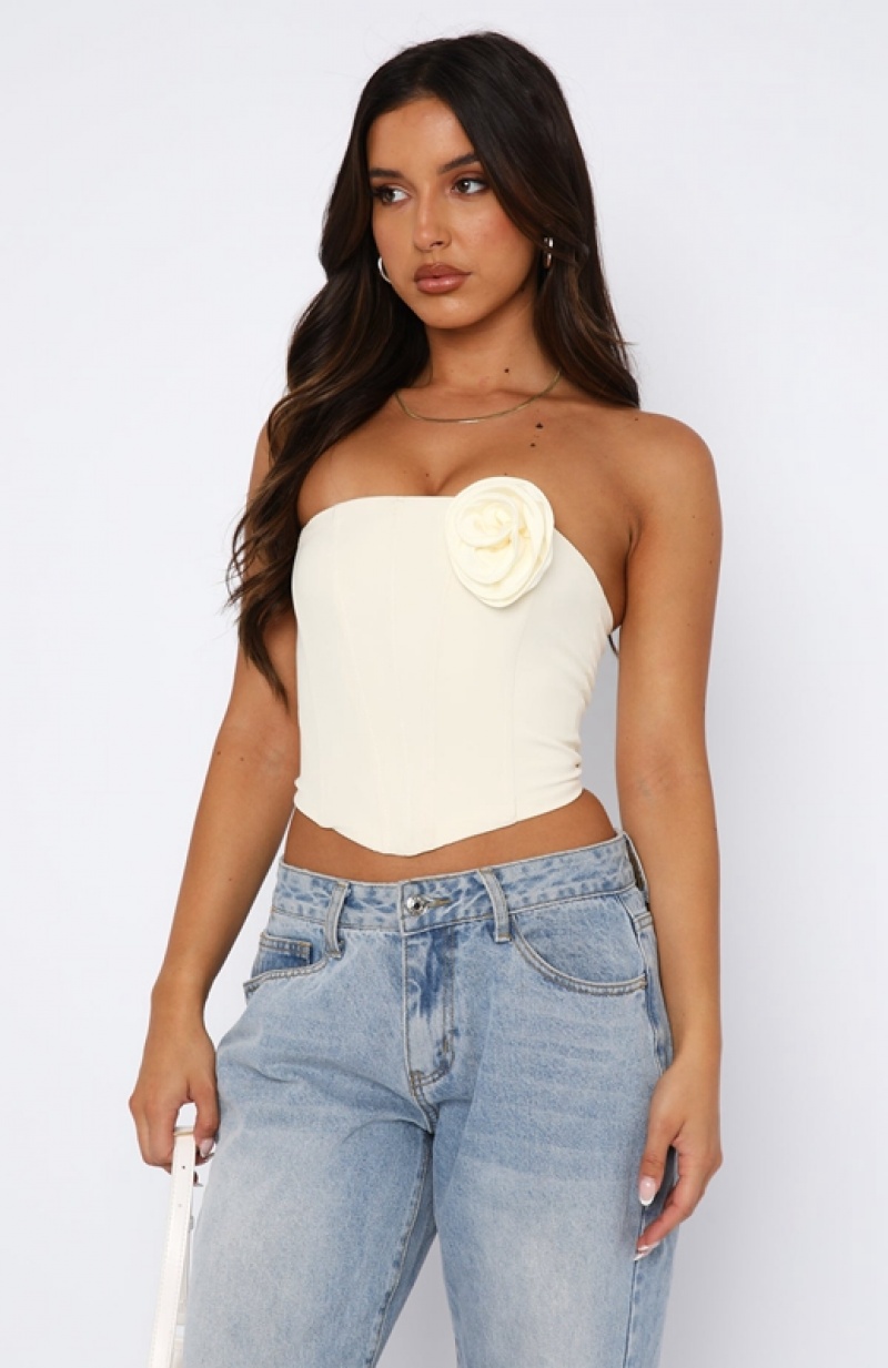 Women's White Fox Chase A Feeling Strapless Bustier Tops Cream | BMVY-92768